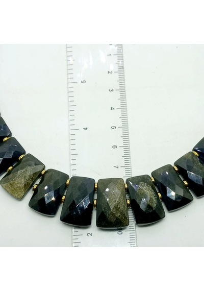 2914 Altın Obsidyen Hematit El Yapımı Kolye 01 - Siyah