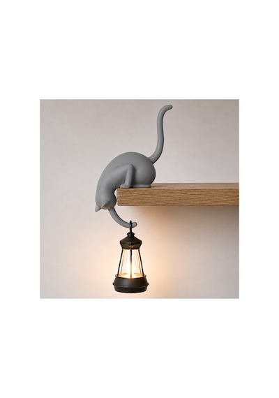 Modern & Şık - Minimalist Kedi Tasarımlı Dekoratif Raf Lambası Gece Lambası Açık 46657672