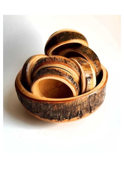 İskilip Oymacılık Ahşap Çerezlik - Kabuklu Doğal Ahşap Çerez Takımı- Wooden Cookie Set