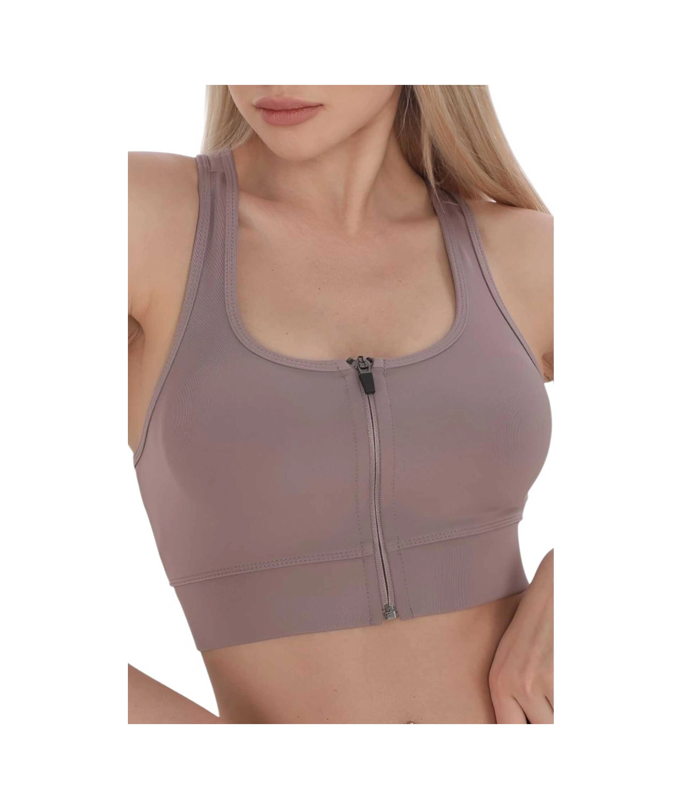 Tezzgelsin Kadın Fermuarlı Sporcu Crop Kadın Büstiyer Vizon