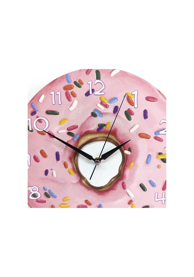 CajuArt Dekoratif Pembe Donut Yuvarlak Ahşap Duvar Saati Ahşap
