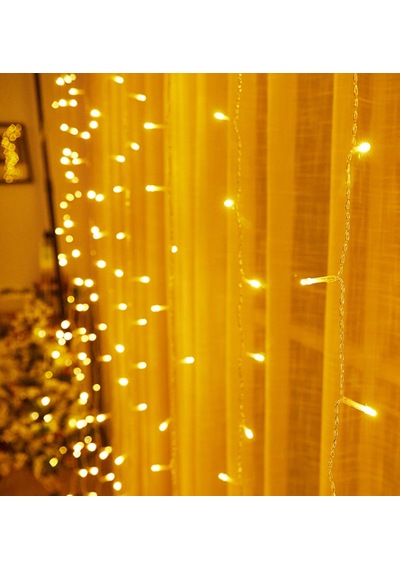 Perde Led 10 Sarkık - 3x1,85 Metre Led 8 Farklı Mod Ayarı Yılbaşı Ve Parti - Eklenebilir Fiş Günışığı