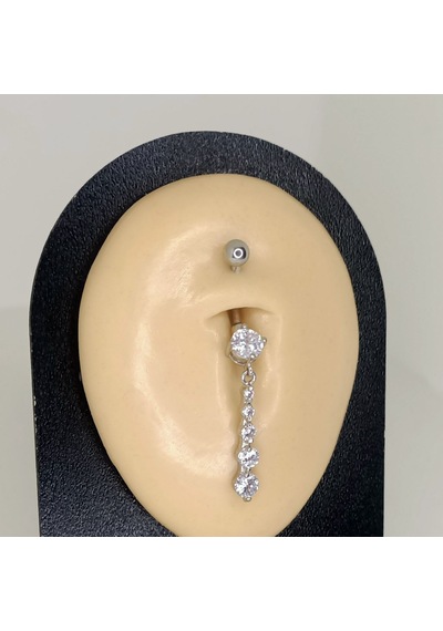 Aya Tasarım Gümüş Renk Dört Taşlı Model Göbek Piercing Gümüş