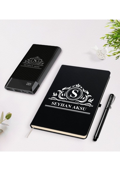 Kişiye Özel Isimli Siyah Defter Kalem 10.000 Mah Powerbank N11.6477