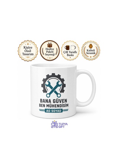 Bana Güven Ben Mühendisim Yazılı Kupa Bardak Hediye Beyaz / Çok Renkli