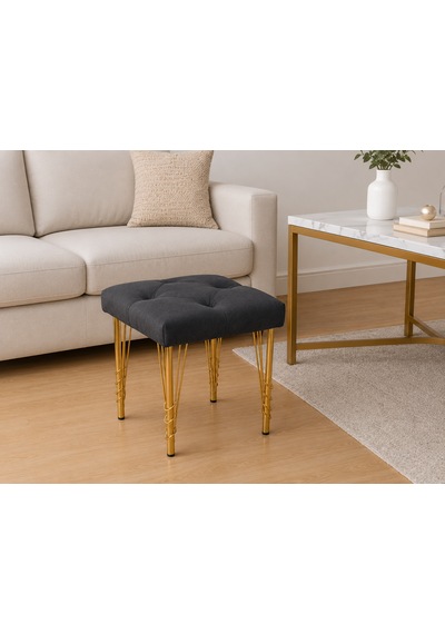 Kare Gold Kaplama Hairpin Ayaklı Tabure Koyu Antrasit