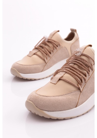Dgn 221 Kadin Taş Bağcikli Sneaker Ayakkabi 221-2494-R146116 Bej - Beyaz