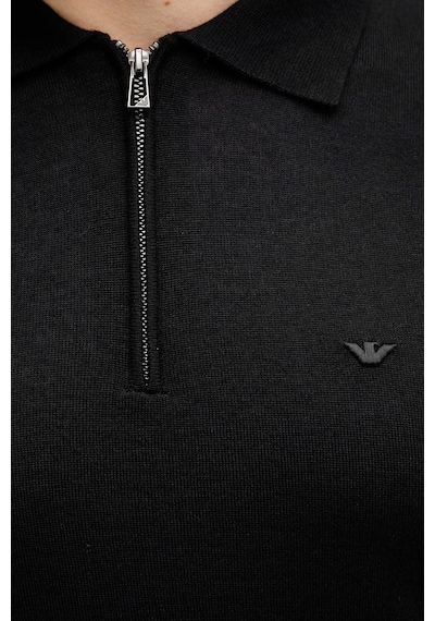 Emporio Armani Logolu % 100 Yün Yarım Fermuarlı Polo Erkek Polo Em004381 Af23421 Uc001 Siyah