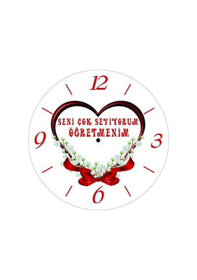 Seni Çok Seviyorum Öğretmenim Çap 30cm Sessiz Akar Bombeli Gerçek Cam Duvar Saati Çok Renkli