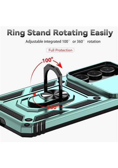 Samsung Galaxy S26 İle Uyumlu Kılıf Magnetik Standlı Kamera Korumalı Sürgülü Kapak Yeşil