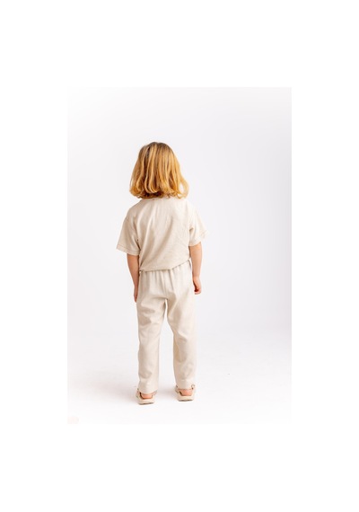 Oliven The Kid Unisex Klasik Keten Pantolon Naturel Naturel Bej
