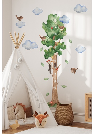 Sevimli Unicorn Ve Rengarenk Figürler Temalı Boy Ölçer Boy Cetveli Sticker Seti Çocuk Çiçekli Yıldız Dijital Baskı
