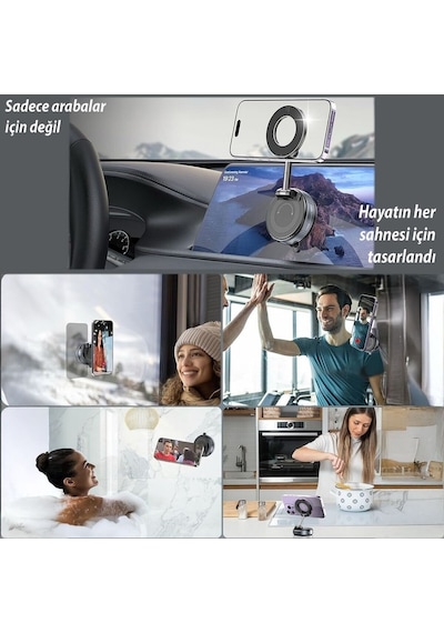 Manyetik Vakumlu Katlanır 360 Dönebilen Araç İçi Telefon Tutucu