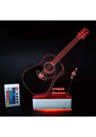 Özel Tasarım Akustik Gitar 3D Led Lamba