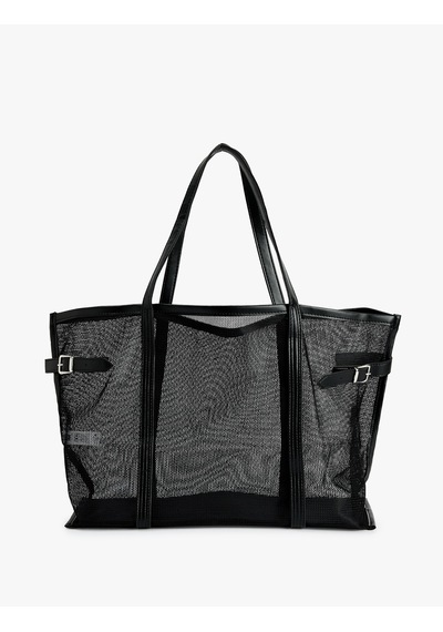 Koton Büyük Metal Tokalı Fileli Tote Çanta Siyah 6sak30011aa