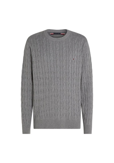 Tommy Hilfiger Erkek Classıc Cotton Cable Crew Neck Kazak-gri Medium Grey Heather