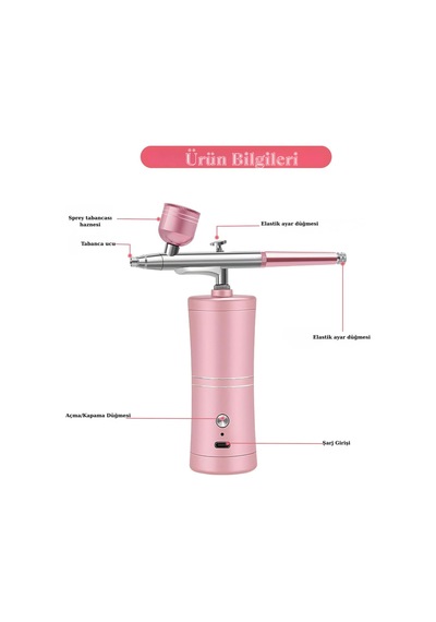 Şarjlı Airbrush Boya Tabancası Seti Kompresörlü Tırnak Sanatı, Hobi Boyama, Pasta Süs, Nemlendirici Pembe - 832254564