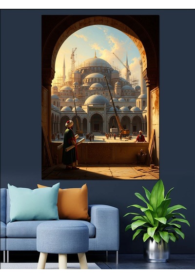 Bir Kemerden İstanbul Camii Manzarası Dekoratif Kanvas - Mdf Ahşap Tablo