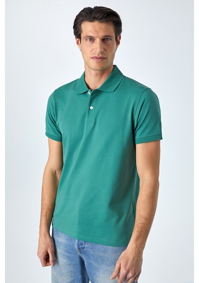 Grimelange MONAGHAN Erkek Polo Yaka Relaxed Fit Patlı Düğmeli Kısa Kollu Yeşil T-Shirt