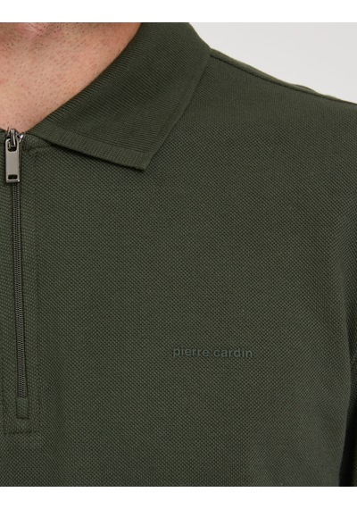 Pierre Cardin Koyu Yeşil Slim Fit %100 Pamuk Kıvrılmaz Fermuarlı Polo Yaka Basic Sweatshirt 50334013-vr079