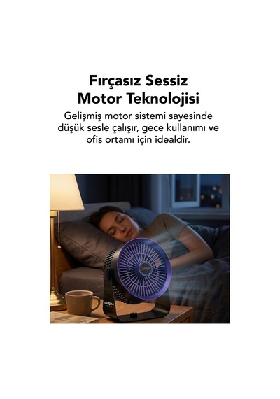 Vantilatör Masaüstü & Duvar Tipi 3 Kademe Işıklı Portatif Fan Şarjlı Type-c Sessiz Çalışma Ev&ofis