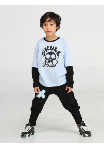 Casabony Skull Pirate Oversize T-Shirt + Baggy Pantolon Takım-Mavi