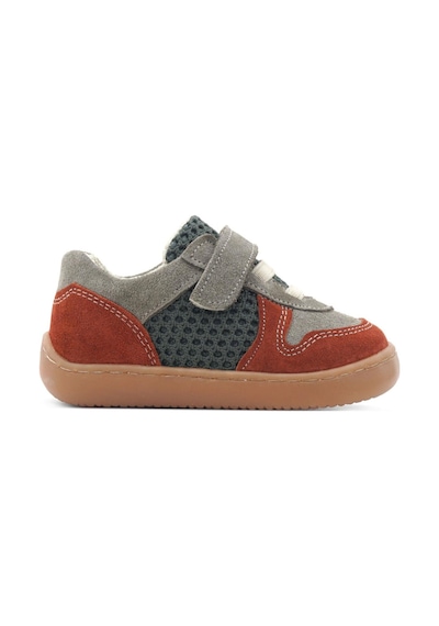 Rakerplus Bob Hakiki Deri Gri Yeşil Barefoot Cırtlı Lastikli Bebek Sneaker Ayakkabı Gri