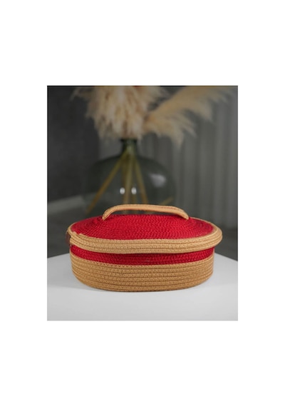 Hasır Jüt Sepet Oval Kapaklı Organizer Düzenleyici 30x20x10 Cm Hasır Kırmızı Hasır Kırmızı