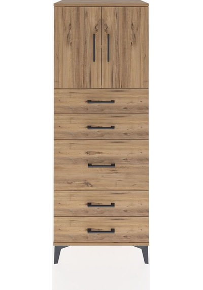 Hyperion Dolap 2 Raflı 5 Çekmeceli 2 Kapaklı 60x44x163 Çam-çam Çam