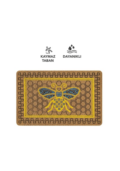 Coco Entry Ps027a Renkli Arı Desen Kalın Kaymaz Taban Nem Alıcı Şık Tasarım Kapı Önü Paspası Hardal
