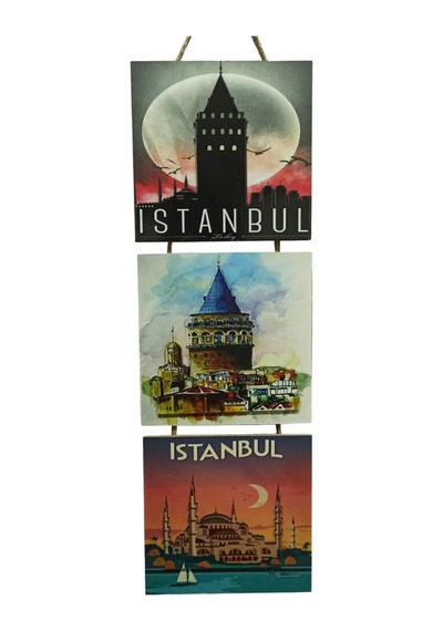 İstanbul Galata Ayasofya Kabartmalı Baskılı Mdf 3'lü Tablo 1