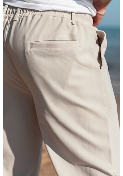 Madmext Bej Beli Lastikli Relaxed Fit Jakarlı Erkek Pantolon E6593