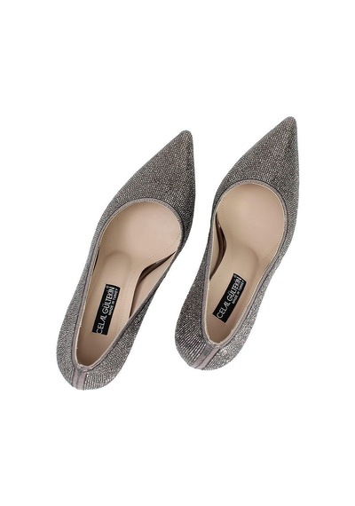 Kadın Platin Taşlı İnce Topuklu Stiletto