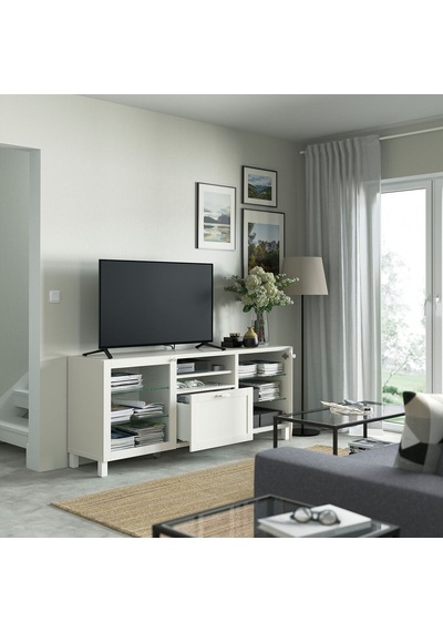 Tv Sehpası, Beyaz-şeffaf Cam, 180x42x74 Cm, Hanvıken/sındvık, Çıt Çıt Raylı Beyaz Tv Sehpası, Beyaz-şeffaf Cam, 180x42x74 Cm, Hanvıken/sındvık, Çıt Çıt Raylı Beyaz