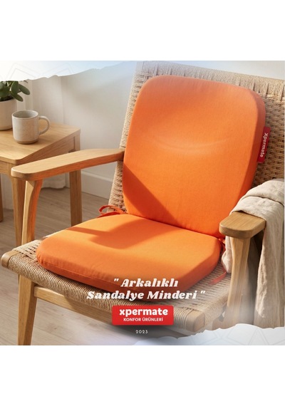 Arkalıklı Sandalye Minderi Oval Bağcıklı Mutfak Bahçe Balkon Minderi Kiremit