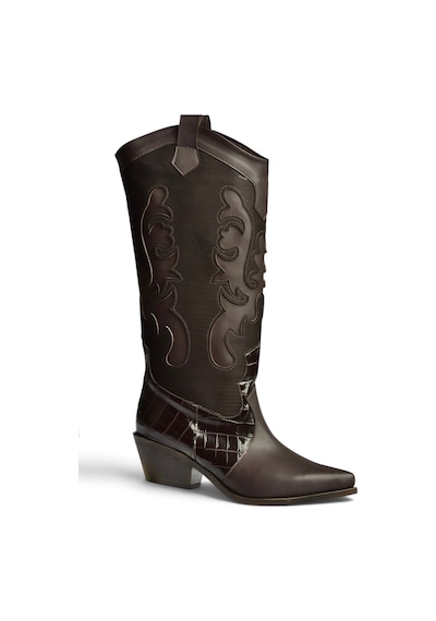Fox Shoes Z920123909 Kahverengi Alçak Topuklu Kovboy Model Kadın Çizme