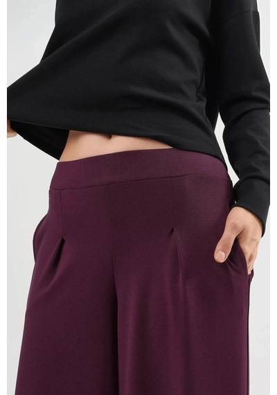 Hiccup Busem Lastik Bel Geniş Paça Pantolon Bordo Kırmızı