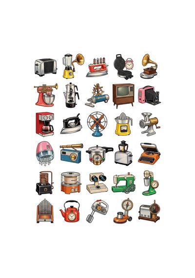 30 Adet Sürreal Retro Makine Sticker Seti - Laptop, Defter Ve Kılıf İçin Çok Renkli