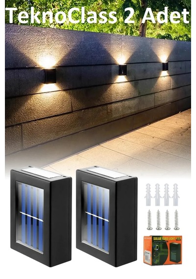 Solar Çift Taraflı Duvar Lambası Güneş Enerjili Aydınlatma Dekorasyon Aplik Işık 2 Li