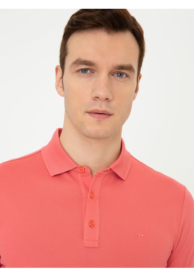 Mercan Polo Yaka Slim Fit Basic Merserize T-shirt Kirmizi