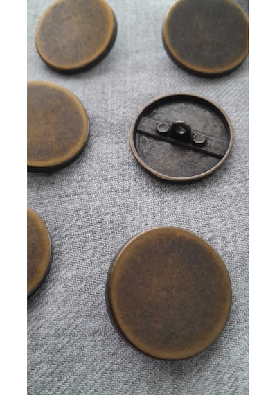 Antık Sarı Metal Düğme 26 Mm 6 Adet