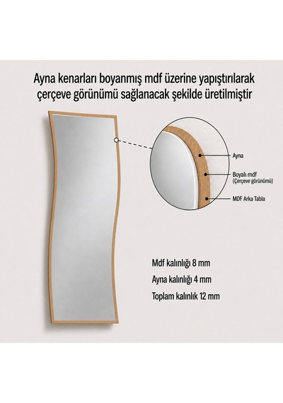 Modern Dalgalı Boy Aynası 40x120 Cm Organik Formlu Minimalist Dekoratif Duvar Aynası 2026 Trend Gümüş