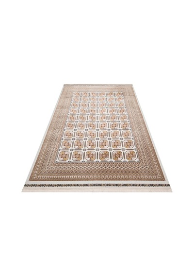 Eko Halı Sateen Afghan 02 Beige Premium Yıkanabilir Afgan Desenli Kaymaz Taban İnce Dokuma Halı Bej