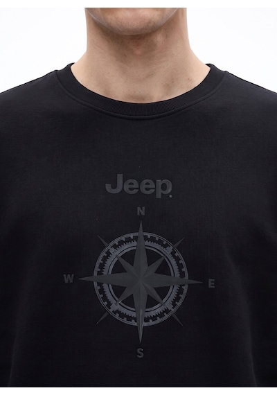 Jeep J6wm-swt7376 Siyah Erkek Bisiklet Yaka Baskılı Relaxed Fit Sweatshirt