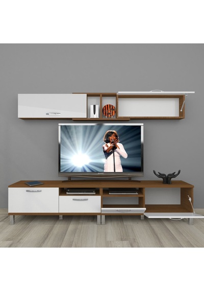 Decoraktiv Eko 5220 Mdf Krom Ayaklı Tv Ünitesi Tv Sehpası Ceviz - Beyaz