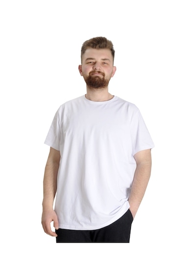 Mode Xl Büyük Beden Likralı T-Shirt Bisiklet Yaka 20149 Beyaz 001
