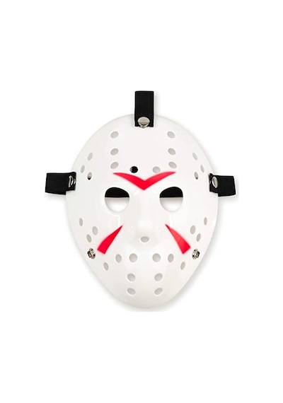 Go İthalat Beyaz Renk Kırmızı Çizgili Tam Yüz Hokey Jason Maskesi Hannibal Maskesi 0 - 99