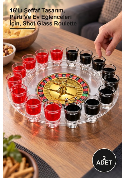2 Adet Shot Bardaklı Rulet Oyunu 16'lı Şeffaf Tasarım, Parti Ve Ev Eğlenceleri İçin, Shot Glass Roulette Sarı