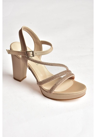 Fox Shoes P246031704 Ten Kumaş Kalın Topuklu Kadın Ayakkabı Ten Rengi