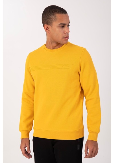 Maraton Sportswear Comfort Erkek Bisiklet Yaka Takma Kol Basic Sarı Sweatshirt 21836-sarı